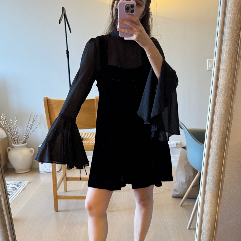 Free People Black Long Sleeve Dress with Flared Cuffs